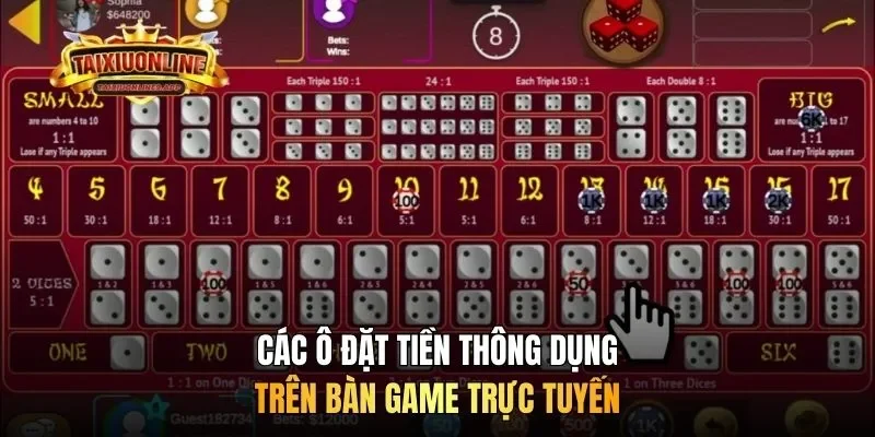 Các ô đặt tiền thông dụng trên bàn game trực tuyến